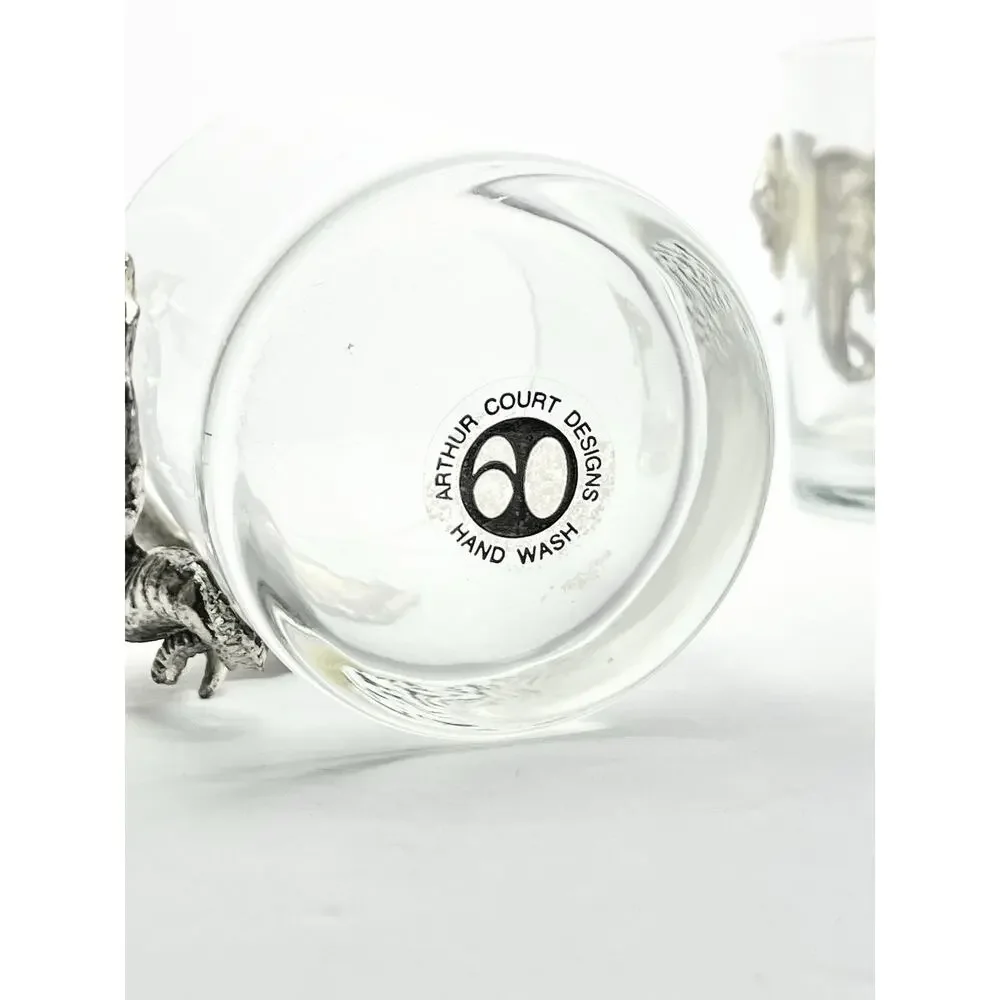 Arthur Court “Safari” 4 Elephant Double Old Fashioned Tumbler Glasses 4” 14oz